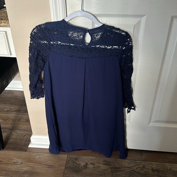Navy blue lace long sleeves dress - Picture 2 of 4